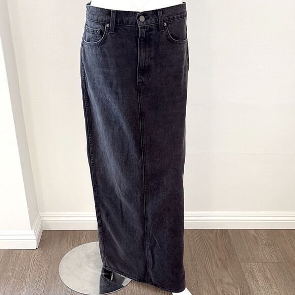 GRLFRND Denim The Amara Maxi Pencil Jean Skirt Back Slit Washed Black Revolve 29 - Picture 1 of 10